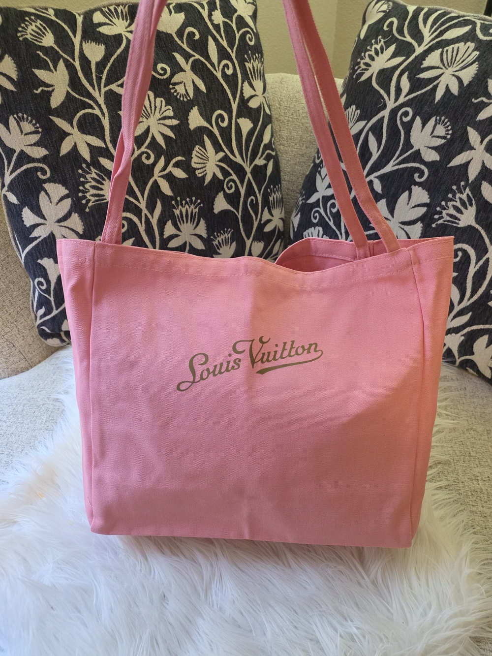 Pink Canvas Tote Bag With Slim Handles - Picture 2 of 9